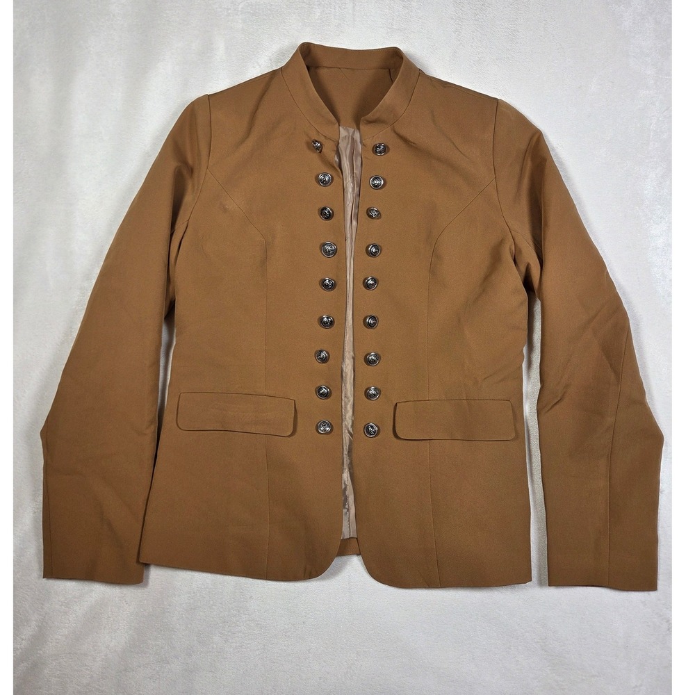 Camel Military Officer Blazer Silver Crest Buttons Women's M 8 10